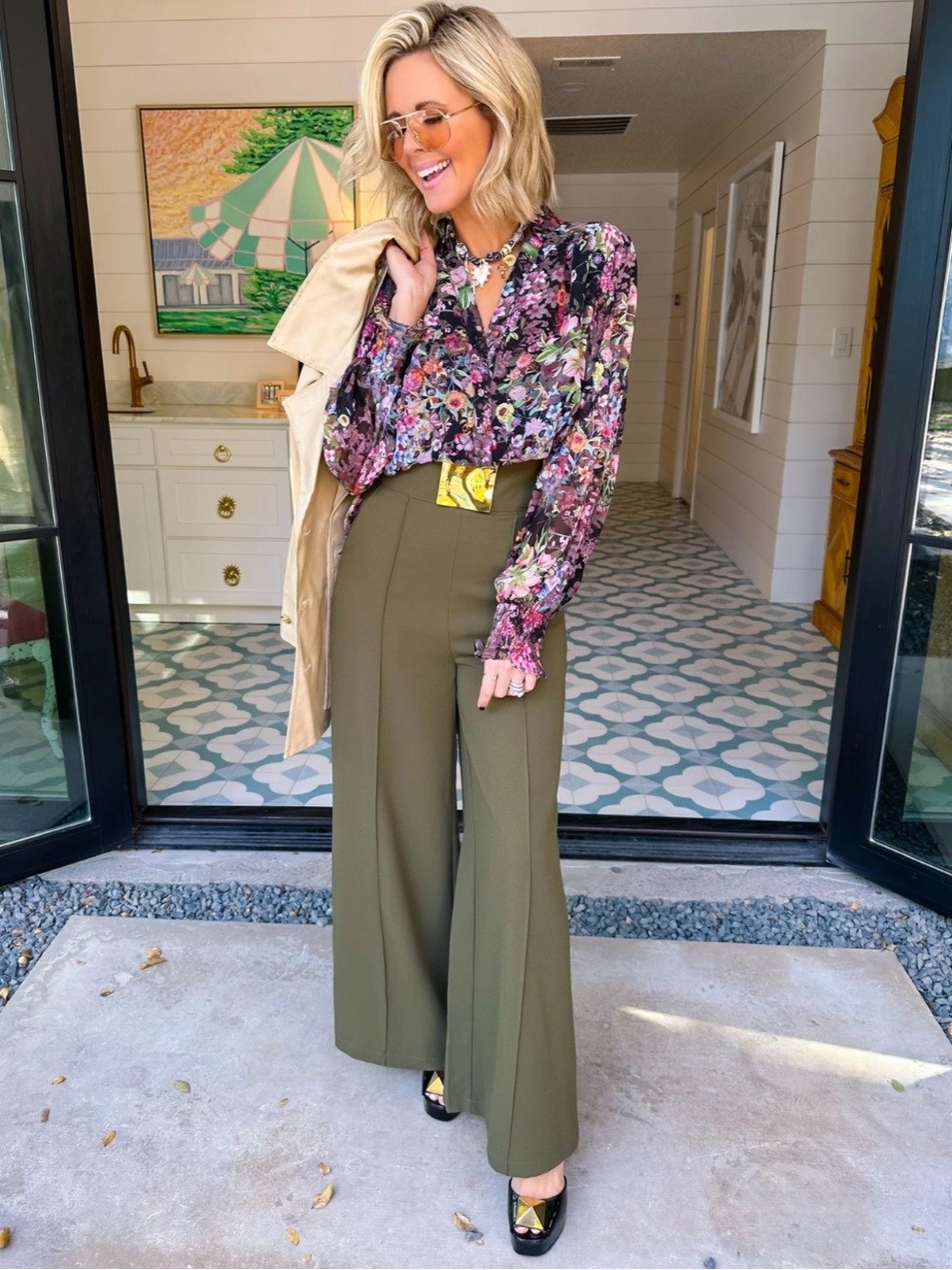 Wide-Leg High-Waist Trouser Pant in Olive